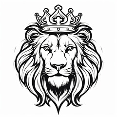 A logo of a lion with a crown on his head on a white background vector style illustration 