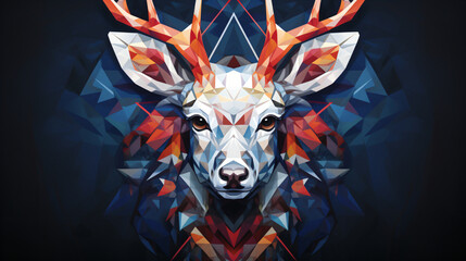 A low poly illustration of a white deer with red antlers on it's head