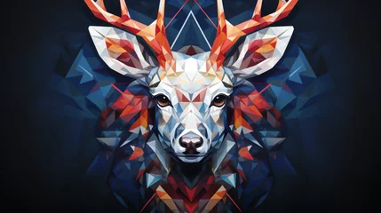 Poster A low poly illustration of a white deer with red antlers on it's head © Eduardo