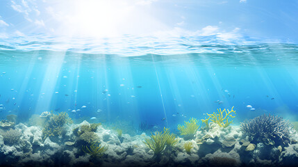 Fototapeta na wymiar underwater view of the world,underwater Paradise,Water Green Underwater Plants,AI Generative 