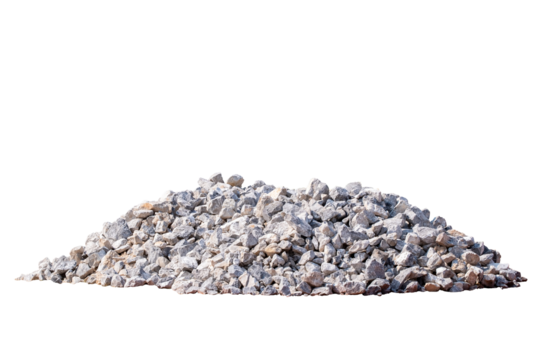Piles of gravel limestone rock for construction site, isolated on transparent background, big size of rock, PNG File