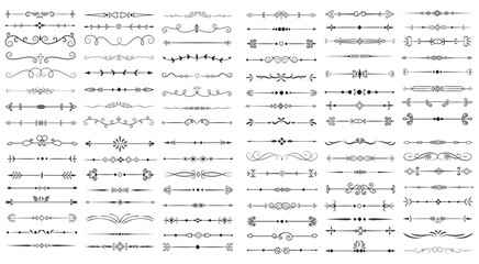 Fototapeta premium Page Divider And Design Elements. Set of Various Simple Black Divider Design, Assorted Divider Collection Template Vector. Collection of floral dividers elements mega decoration for Calligraphy.