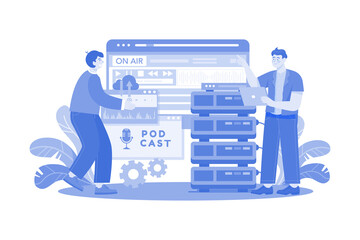 Man Hosting Podcast Illustration concept on white background