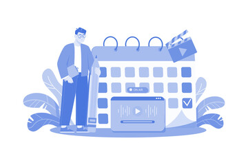 Man Scheduling A Podcast Release Date Illustration concept on white background