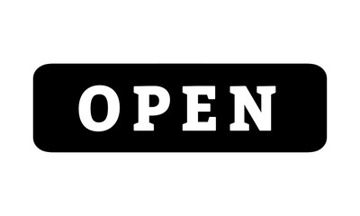 open sign board icon design. black signboard. white text. for shop restaurant door sign vector illustration