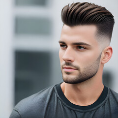 Man with slicked back haircut in the city