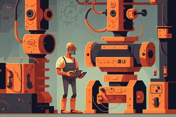 AI generated abstract vibrant illustration of a worker in an industrial factory