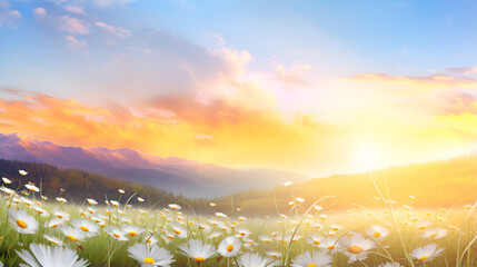 landscape with flowers and sun