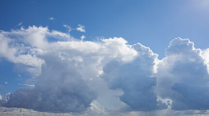 Blue sky. Beautiful Cumulus clouds flying across the sky, Beautiful natural clouds on the sky, deep blue sky