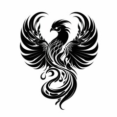 Obraz premium AI generated illustration of a black and white tattoo design of a phoenix on a white background
