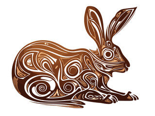 Drawing of Chocolate Easter Bunny Isolated illustration separated, sweeping overdrawn lines.