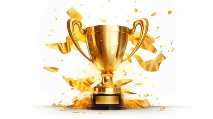 AI generated illustration of a golden trophy cup on a white background - obrazy, fototapety, plakaty