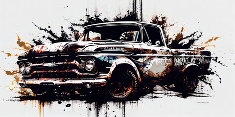 illustration of muscle truck,, muscle car vector design