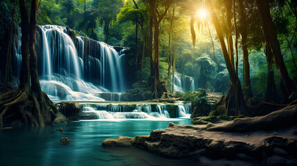 Beautiful Landscape Waterfalls,waterfall in the forest,Marvellously Captured Waterfall Images,AI Generative 