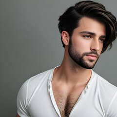 Man with long side parted haircut