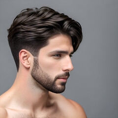 Fototapeta premium Man with side fringe haircut - profile view