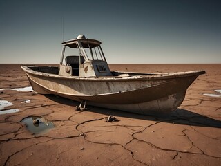 Fototapeta premium A Lone Boat Basking in Desert's Embrace