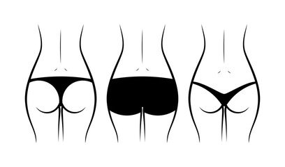 Types of woman panties back view vector isolated on white background. - obrazy, fototapety, plakaty