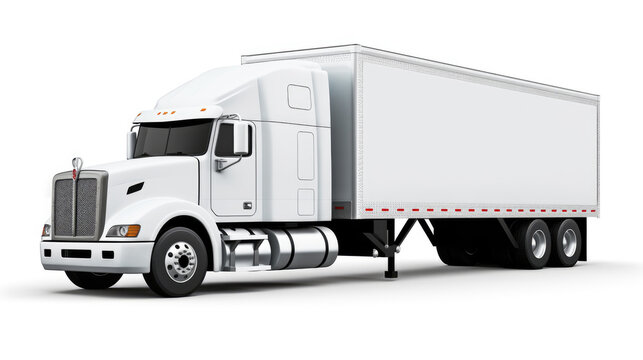 White semi-truck eighteen wheeler big rig truck ready for customized logo on side of trailer