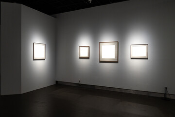 interior of gallery with blank frame