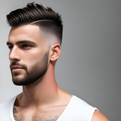 Man with short faux hawk haircut