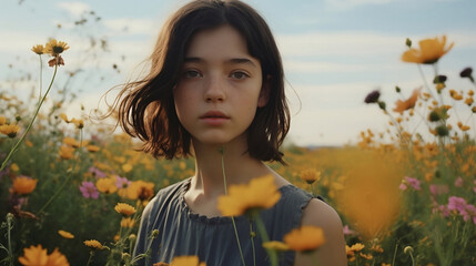 girl in a field of flowers