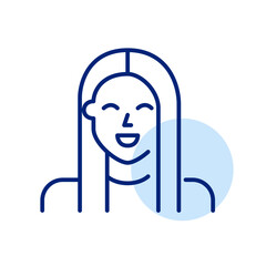 Young smiling girl with long straight hair. Pixel perfect, editable stroke icon