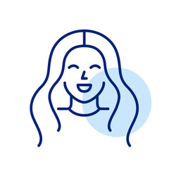 Smiling girl with beach waves hairstyle. Beauty salon services. Pixel perfect, editable stroke icon