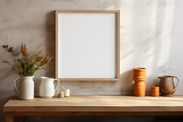 create a mock-up poster frame in a Scandinavian-style kitchen
