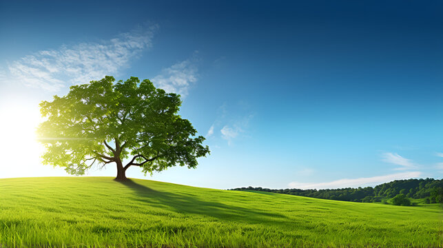 Nature's Canopy: HD Tree Wallpaper,tree in the field,Sunlight Green Summer Landscape,AI Generative 