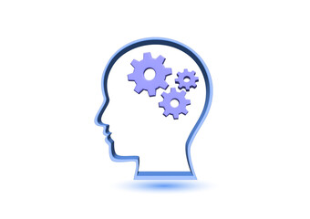 Engineering technology gear wheel placed in blank human head shape isolated on white background. Illustration
Vector.