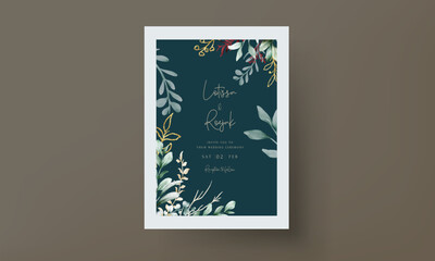 leaves watercolor invitation card template