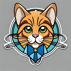 Obraz premium AI generated illustration of a curious tabby cat with green eyes, with a bow in a round icon