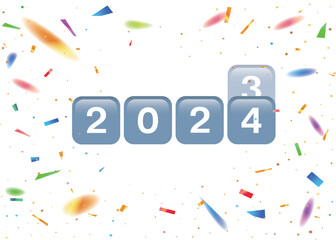 The vector white countdown party template background with 2024 and festival rainbow confetti