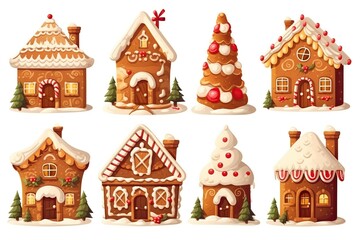 Set of bakery houses. Christmas gingerbread. Cookies in the form of houses