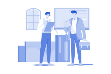 Fototapeta premium Assistant professor is exchanging work with the professor