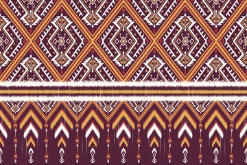 Aztec tribal geometric ikat border pattern. Illustration ikat aztec tribal geometric shape seamless pattern. Ikat traditional pattern use for textile, border, cushion, carpet, rug, upholstery, etc.