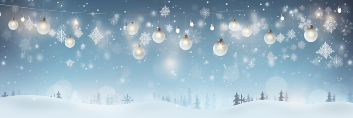 Fototapeta na wymiar Festive Christmas winter horizontal banner, background for design, splash screen, header