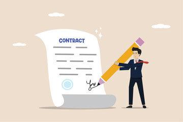 Signing a business contract, work agreement or business agreement, businessman signing a business contract agreement letter.