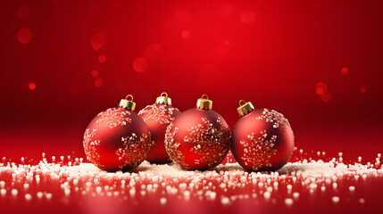 Christmas decoration accessories, ribbon gifts, candy ball hangers with a red background, copy space