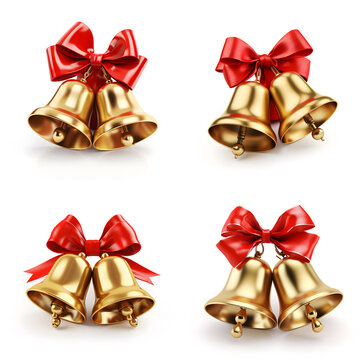 collection of christmas bells set with red ribbon