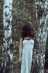 Portrait of woman make up ghost face at the forest, Horror in forest scene, Scary at forest,...