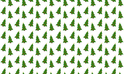 seamless pattern of cartoon green Christmas trees with red ornaments and yellow/gold star on white background wallpaper - Christmas, xmas, holiday, winter, yule, yuletide
