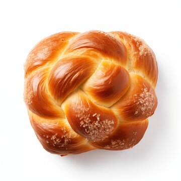 Sweet braided bread isolated on white background. Sweet braided bun.