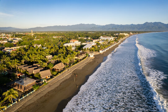 Early morning aerial of Sabang Beach in Baler, Aurora, Philippines.