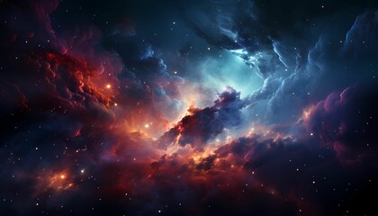 AI generated illustration of a nebula in deep space, featuring a multitude of stars shining brightly - obrazy, fototapety, plakaty