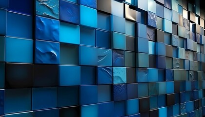 AI generated illustration of a texture of vibrant blue squares in a geometric pattern