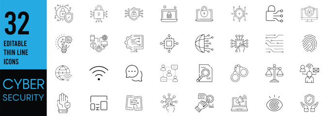 Cyber and internet Safety, security, protection thin line icons. For website marketing design, logo, app, template, ui, etc. Vector illustration.