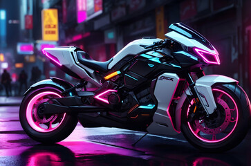 motorcycles on the street neon lit world of high tech motorcycles