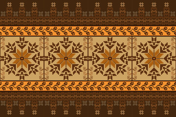 Nature vintages cross stitch traditional ethnic pattern paisley flower Ikat background abstract Aztec African Indonesian Indian seamless pattern for fabric print cloth dress carpet curtains and sarong - obrazy, fototapety, plakaty